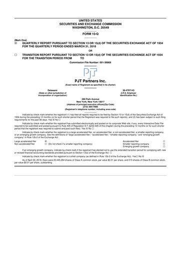 Thumbnail PJT Partners
 10-Q Quarterly Report FY2018 