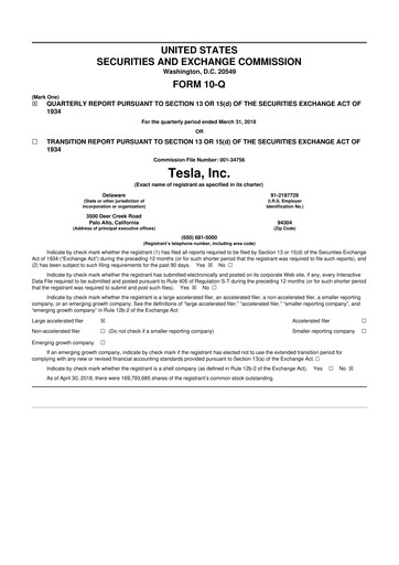 Thumbnail Tesla 10-Q Quarterly Report FY2018 