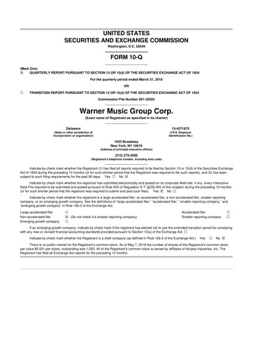 Thumbnail Warner Music Group
 10-Q Quarterly Report FY2018 