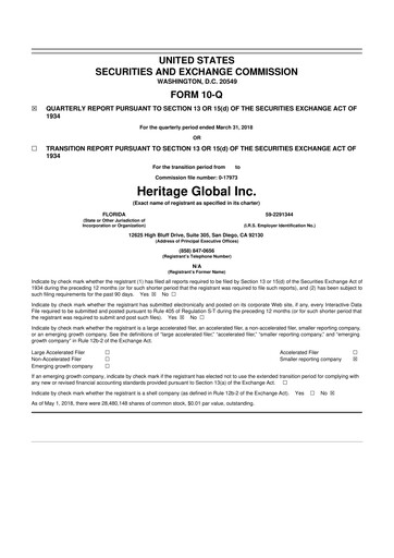 Thumbnail Heritage Global 10-Q Quarterly Report FY2018 