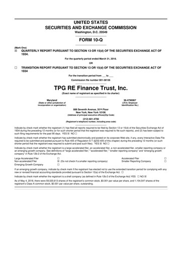 Thumbnail TPG Real Estate Finance Trust
 10-Q Quarterly Report FY2018 