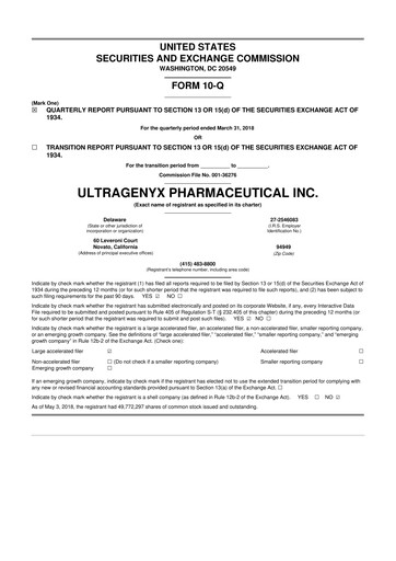 Miniature Ultragenyx Pharmaceutical 10-Q Rapport trimestriel 2018 