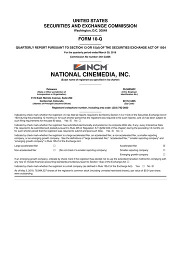 Thumbnail National CineMedia 10-Q Quarterly Report FY2018 
