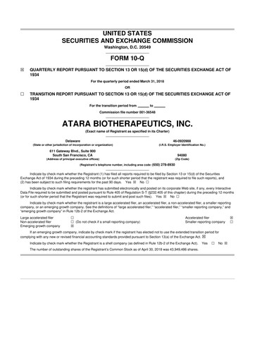 Miniature Atara Biotherapeutics 10-Q Rapport trimestriel  