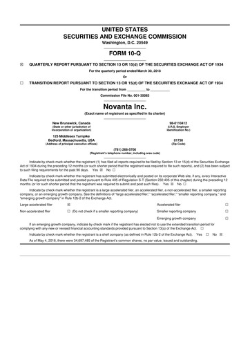 Miniature Novanta 10-Q Rapport trimestriel 2018 