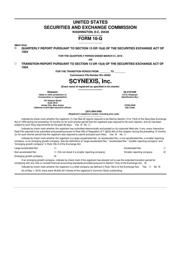 Thumbnail SCYNEXIS 10-Q Quarterly Report FY 