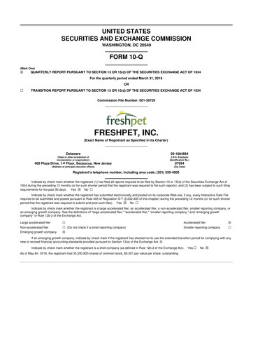 Thumbnail Freshpet 10-Q Quarterly Report FY2018 