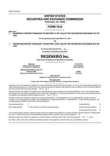 Miniature REGENXBIO 10-Q Rapport trimestriel  