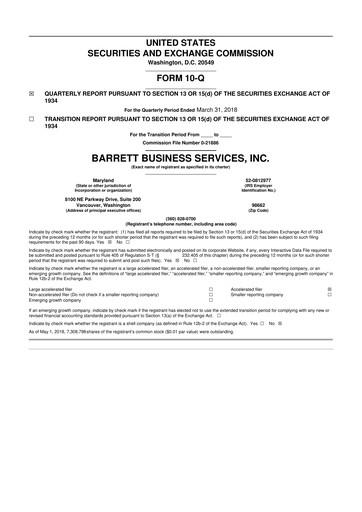 Thumbnail Barrett Business Services 10-Q Quarterly Report FY2018 