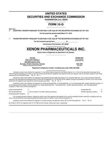 Thumbnail Xenon Pharmaceuticals 10-Q Quarterly Report FY 