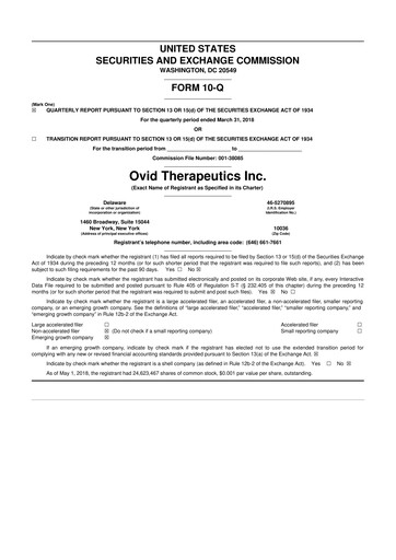 Vorschaubild Ovid Therapeutics
 10-Q Quartalsbericht 2018 