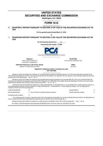 Thumbnail Packaging Corporation of America
 10-Q Quarterly Report FY2018 