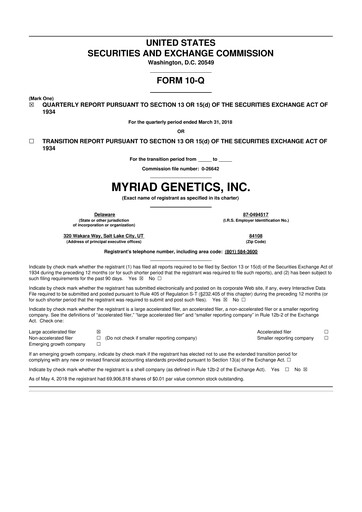 Thumbnail Myriad Genetics 10-Q Quarterly Report FY2018 