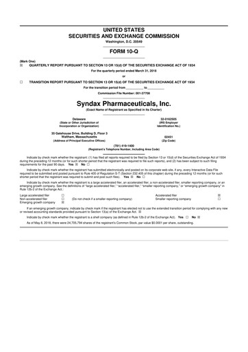 Thumbnail Syndax Pharmaceuticals 10-Q Quarterly Report FY 