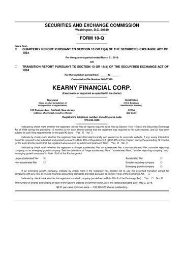 Miniature Kearny Financial
 10-Q Rapport trimestriel 2018 