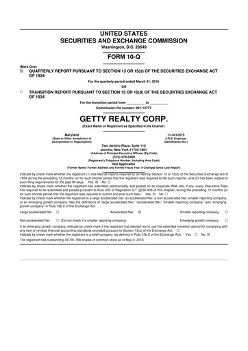 Thumbnail Getty Realty 10-Q Quarterly Report FY2018 