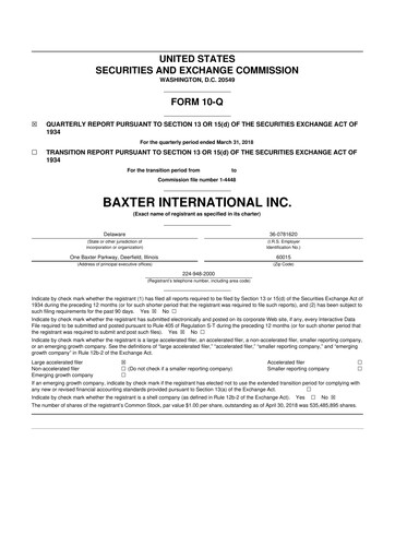 Thumbnail Baxter 10-Q Quarterly Report FY2018 