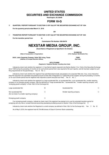Thumbnail Nexstar Media Group
 10-Q Quarterly Report FY2018 
