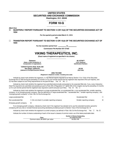 Vorschaubild Viking Therapeutics
 10-Q Quartalsbericht 2018 