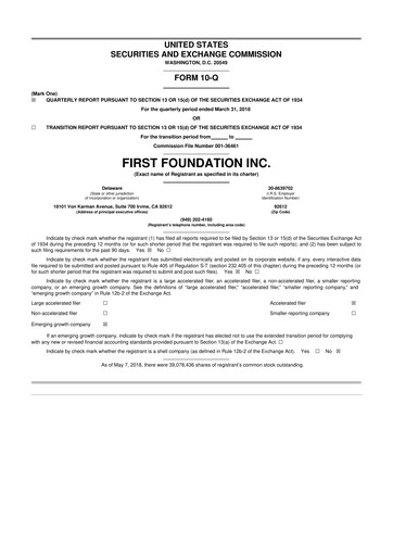 Thumbnail First Foundation
 10-Q Quarterly Report FY2018 