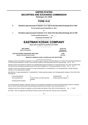 Thumbnail Eastman Kodak Company 10-Q Quarterly Report FY2018 