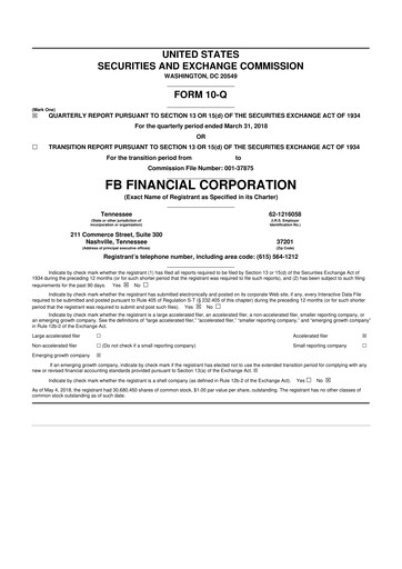 Vorschaubild FB Financial 10-Q Quartalsbericht 2018 