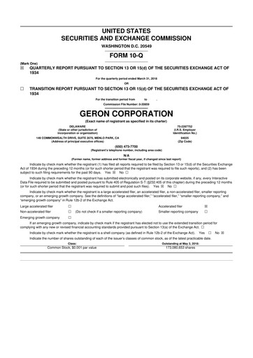 Thumbnail Geron 10-Q Quarterly Report FY2018 
