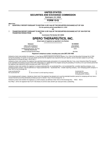 Thumbnail Spero Therapeutics 10-Q Quarterly Report FY2018 