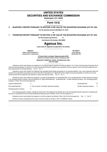 Thumbnail Agenus
 10-Q Quarterly Report FY2018 
