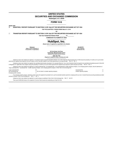 Thumbnail HubSpot 10-Q Quarterly Report FY2018 