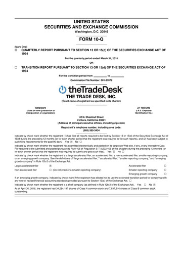 Thumbnail The Trade Desk
 10-Q Quarterly Report FY2018 