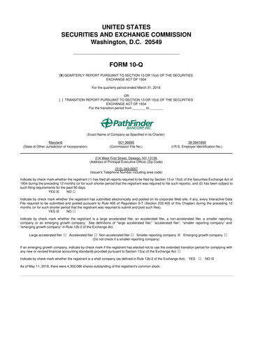 Vorschaubild Pathfinder Bancorp 10-Q Quartalsbericht 2018 