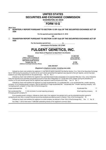 Thumbnail Fulgent Genetics
 10-Q Quarterly Report FY2018 