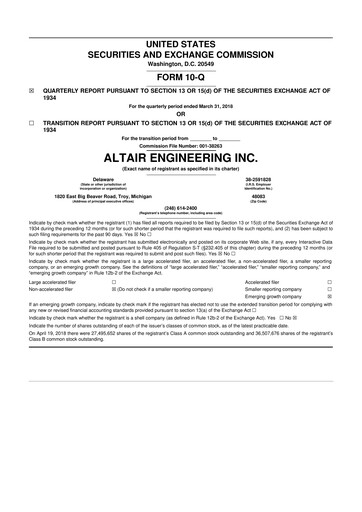 Thumbnail Altair Engineering
 10-Q Quarterly Report FY2018 