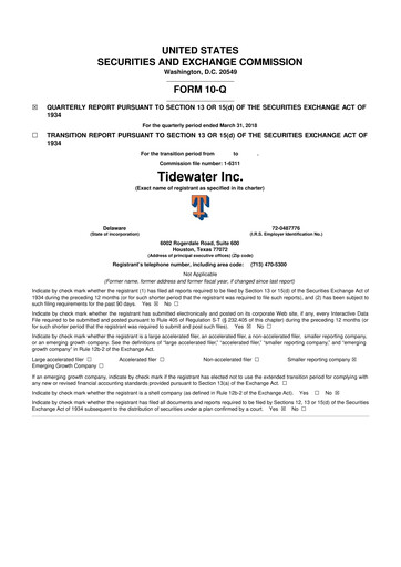 Thumbnail Tidewater 10-Q Quarterly Report FY2018 