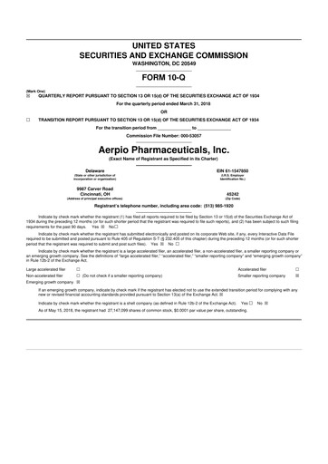 Miniature Aadi Bioscience 10-Q Rapport trimestriel 2018 