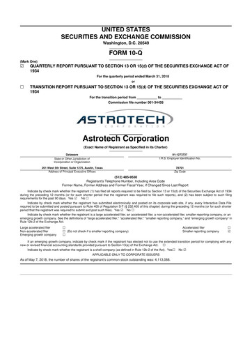 Thumbnail Astrotech 10-Q Quarterly Report FY2018 