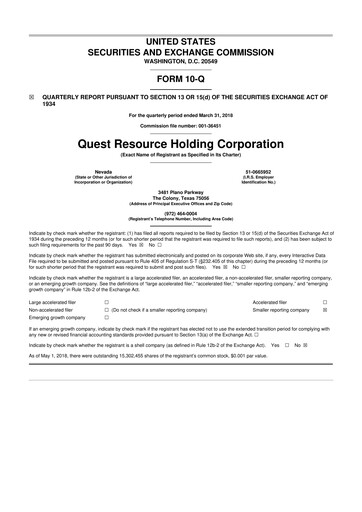 Thumbnail Quest Resource Holding 10-Q Quarterly Report FY2018 