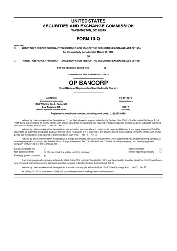Vorschaubild OP Bancorp (Open Bank) 10-Q Quartalsbericht 2018 