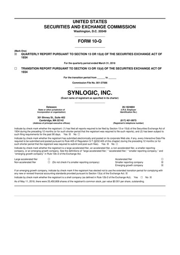 Thumbnail Synlogic 10-Q Quarterly Report FY2018 
