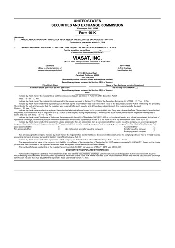 Thumbnail ViaSat 10-K Annual Report 2018