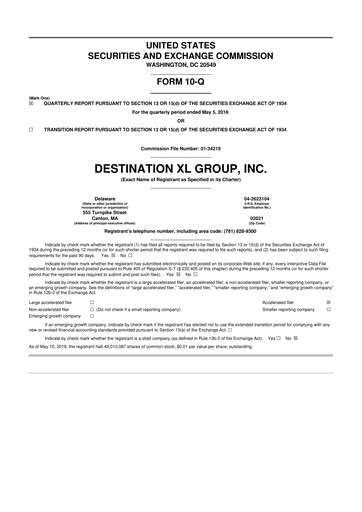 Thumbnail Destination XL 10-Q Quarterly Report FY2018 