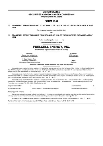 Thumbnail FuelCell Energy
 10-Q Quarterly Report FY2018 