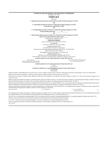 Thumbnail Infosys 20-F Annual Report 2018