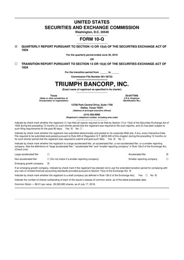 Thumbnail Triumph Financial 10-Q Quarterly Report FY2018 