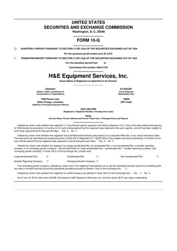 Thumbnail H&E Equipment Services 10-Q Quarterly Report FY 