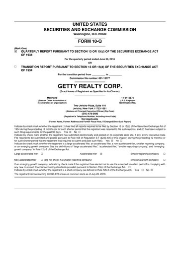 Thumbnail Getty Realty 10-Q Quarterly Report FY2018 