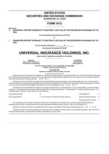 Vorschaubild Universal Insurance Holdings 10-Q Quartalsbericht 2018 