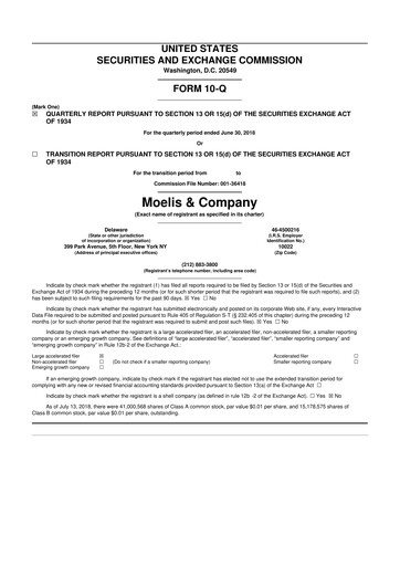 Thumbnail Moelis & Company 10-Q Quarterly Report FY2018 