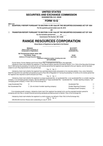 Thumbnail Range Resources
 10-Q Quarterly Report FY2018 